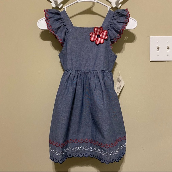 Blueberi Boulevard Denim Dress with Red and White Details - Picture 1 of 4